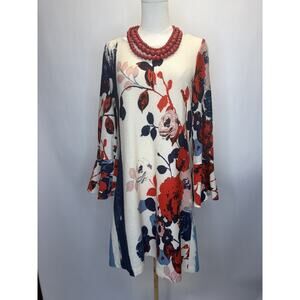 Maeve Anthropologie Floral Sweater Dress Medium Bell Sleeve Boho Knit Dress